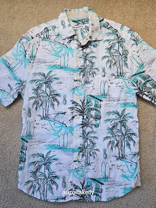 Tommy Bahama Tops - NWOT Linen Shirt XS Tommy Bahama Palm Tree Surfboard Beach Tropical